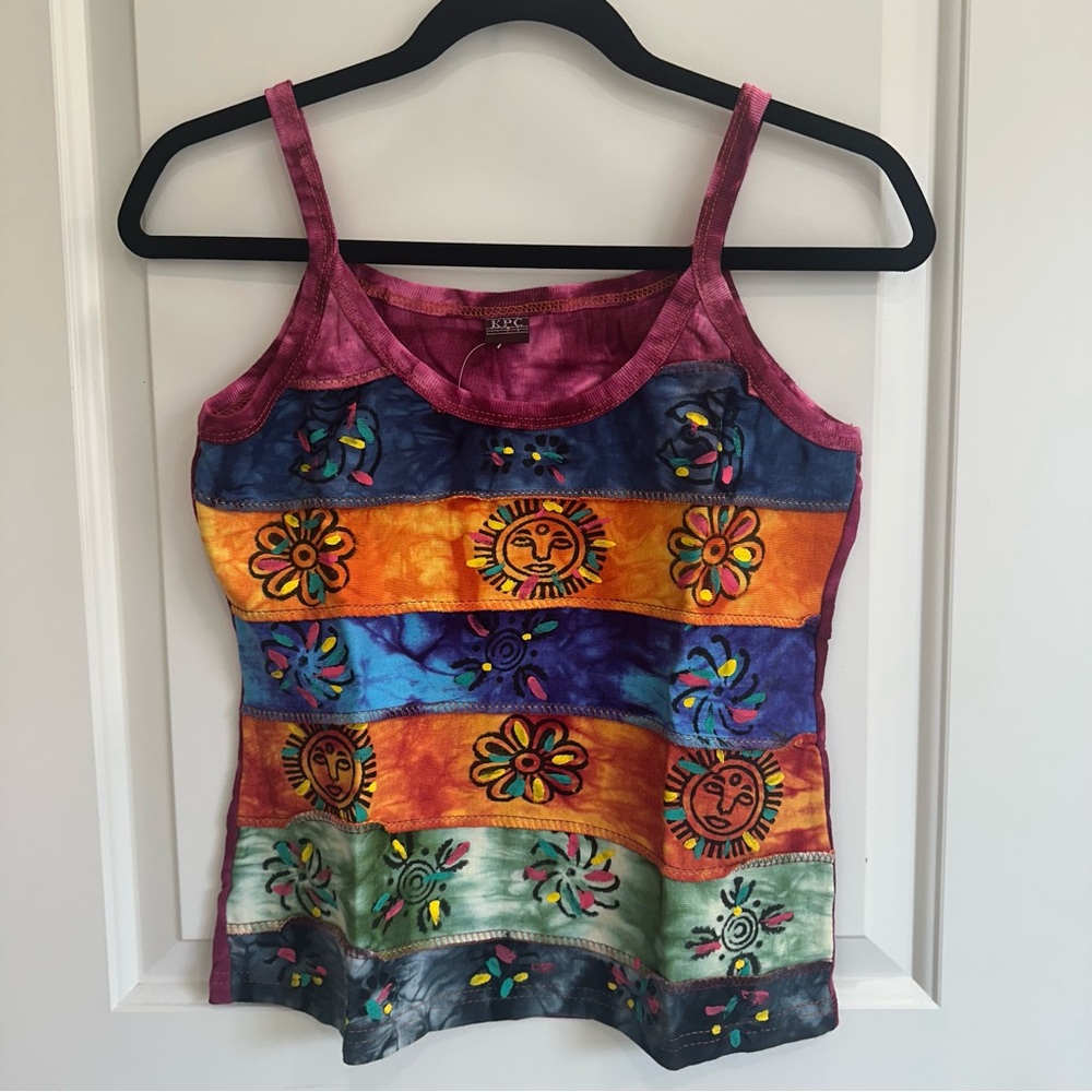 Kantha Pink, Orange and Blue Sleeveless Graphic Tank Top